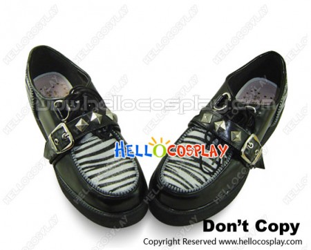 White Zebra Lace Buckles Platform Punk Lolita Shoes