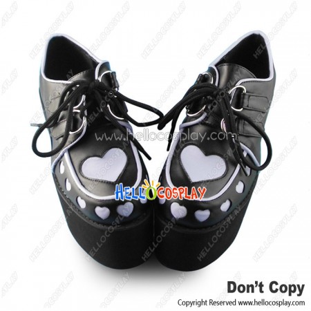 Punk Lolita Shoes Black And Purple Heart Shaped Platform