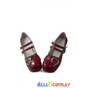Mirror Wine Red Two Straps Ruffle Chunky Princess Lolita Shoes