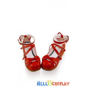 Red White Heart Shaped Buckles Platform Princess Lolita Shoes