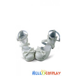 Matt White Ruffle Crossing Strap Chunky Princess Lolita Shoes