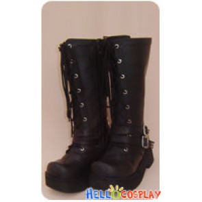 Matte Black Lace Buckle Straps Chunky Punk Lolita Boots