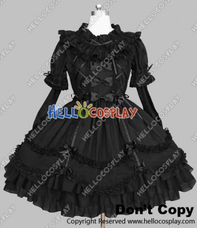 Victorian Gothic Lolita Punk Gorgeous Black Cotton Dress