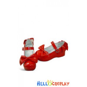 Mirror Red Detachable Bow Platform Sweet Lolita Shoes