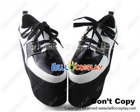 Punk Lolita Shoes Black White PU Lace Up High Platform