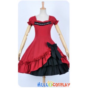 Classical Lace Victorian Lolita Red Black Dress Cosplay Costume