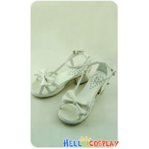 Matt White Bow Straps Chunky Princess Lolita Sandals