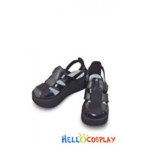 Black With White Line Platform Punk Lolita Shoes