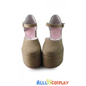 Punk Lolita Shoes Beige Ankle Strap Wedge Heel Hollow Sandals
