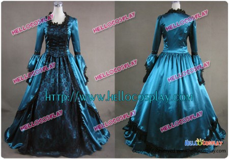 Marie Antoinette Victorian Cyan Blue Satin Wedding Dress Ball