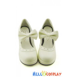 White Charlotte Bow Chunky Sweet Lolita Shoes
