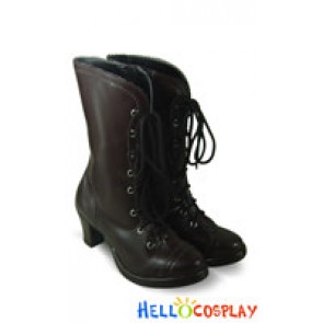 Brown Ruffle Lace Zipper Chunky Punk Lolita Boots