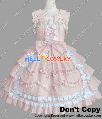 Sweet Lolita Gothic Punk Jumper Skirt Luxury Pale Pink Dress