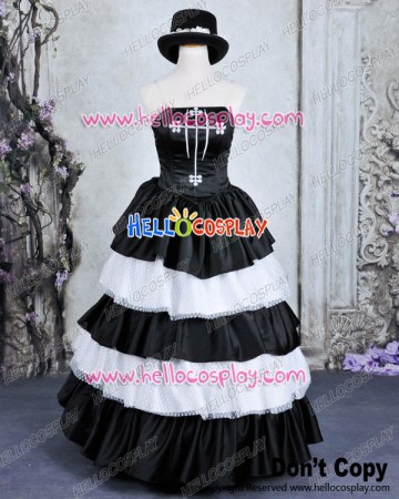 One Piece Cosplay Perona Costume Formal Dress Black White