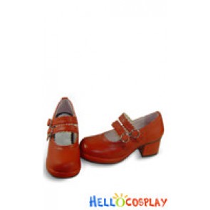 Wine Red Double Straps Chunky Sweet Lolita Shoes