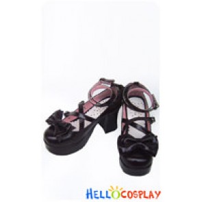 Black Bow Many Straps Chunky Princess Lolita Shoes