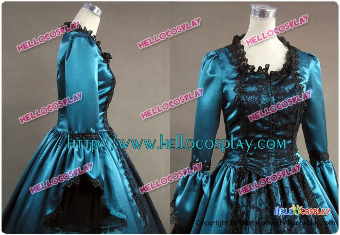 Marie Antoinette Victorian Cyan Blue Satin Wedding Dress Ball