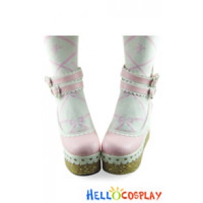 Pink White Heart Shaped Ruffle Platform Princess Lolita Shoes