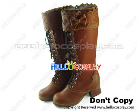 Light Brown Heart Ruffle Chunky Princess Lolita Long Boots