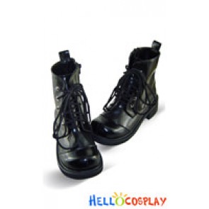 Matte Black Lace Up Chunky Gothic Lolita Ankle Boots