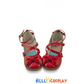 Mirror Red Bows Ruffle Sweet Chunky Princess Lolita Shoes
