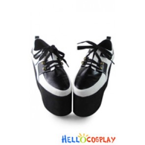 Punk Lolita Shoes Black White PU Lace Up High Platform