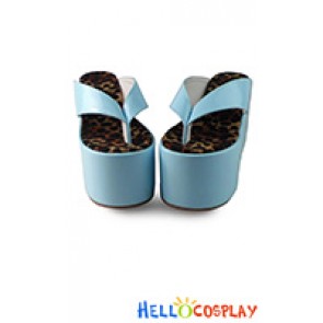 Punk Lolita Shoes Daily Blue High Platform Leopard Flip-Flops