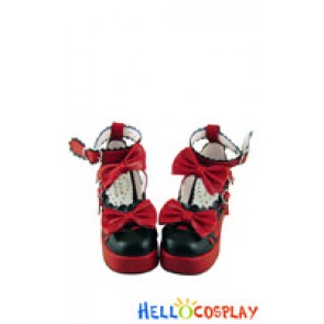Wine Red Black Ruffle Bows Platform Princess Lolita Shoes