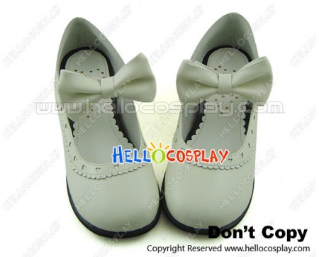 White Charlotte Bow Low Heel Chunky Sweet Lolita Shoes