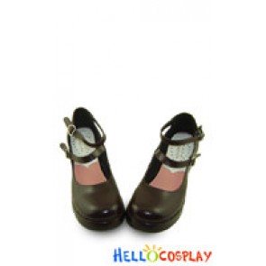 Brown Pure Double Straps Chunky Princess Lolita Shoes