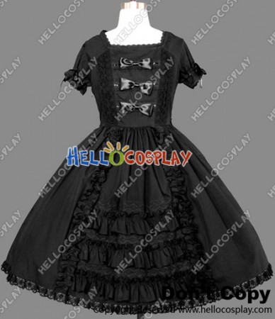 Gothic Lolita Punk Black Cotton Dress