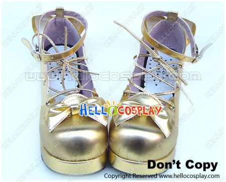 Golden Crisscross Lacing Platform Princess Lolita Shoes