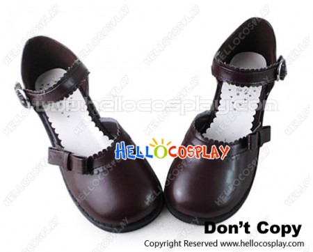 Sweet Lolita Shoes Flat Brown Matte Ankle Strap Lace Buckle