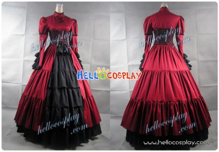 Victorian Corset Lolita Cosplay Red Dress Ball Gown