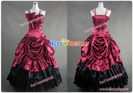 Southern Belle Satin Lolita Ball Gown Prom Red Dress