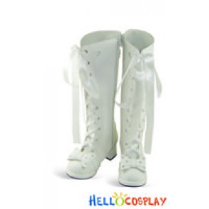 White Satin Lace Up Chunky Princess Lolita Boots