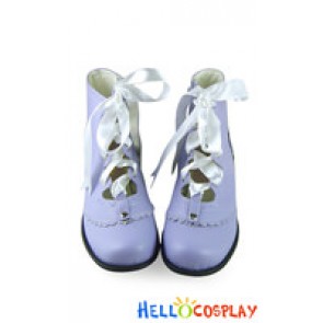 Matt Purple Satin Lace Ruffle Chunky Princess Lolita Boots