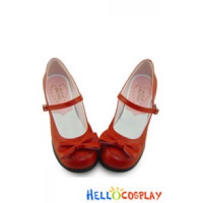 Wine Red Heart Shaped Ruffle Chunky Princess Lolita Shoes