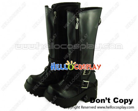 Black Zipper Straps Chunky Punk Lolita Cool Boots