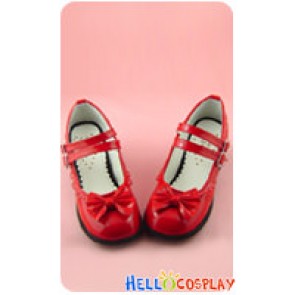 Mirror Red Ruffle Instep Straps Chunky Princess Lolita Shoes