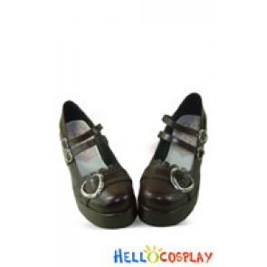 Brown Two Straps Ruffle Platform Princess Lolita Shoes