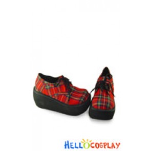 Red Gingham Lacing Platform Punk Lolita Shoes