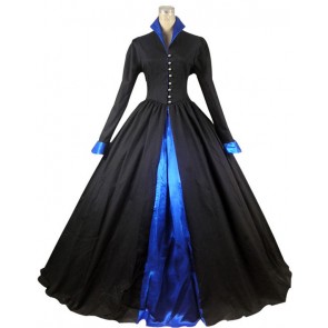 Renaissance Gothic Ball Gown Prom Black Cotton Blends Dress