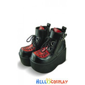 Wine Red Black Buckles Platform Punk Lolita Ankle Boots