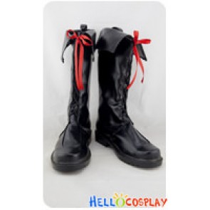 AKB0048 Cosplay Shoes Red Ribbon Black Long Boots