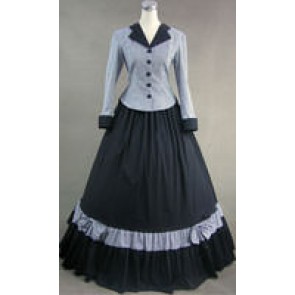 Civil War Victorian Tartan Evening Gown Gray Dress
