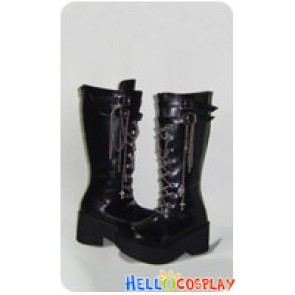 Black Metal Chain Decoration Chunky Punk Lolita Boots