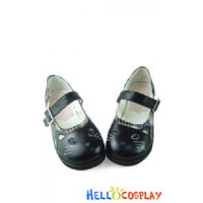 Dark Green Gingham Cartoon Cat Ankle Strap Sweet Lolita Shoes