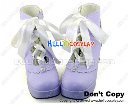 Matt Purple Satin Lace Ruffle Chunky Princess Lolita Short Boots