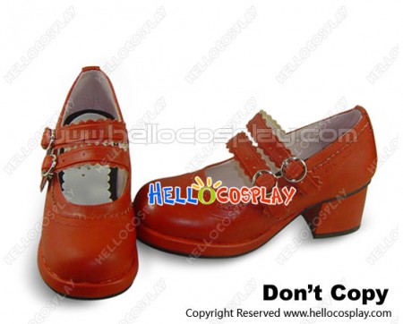 Wine Red Double Straps Chunky Sweet Lolita Shoes